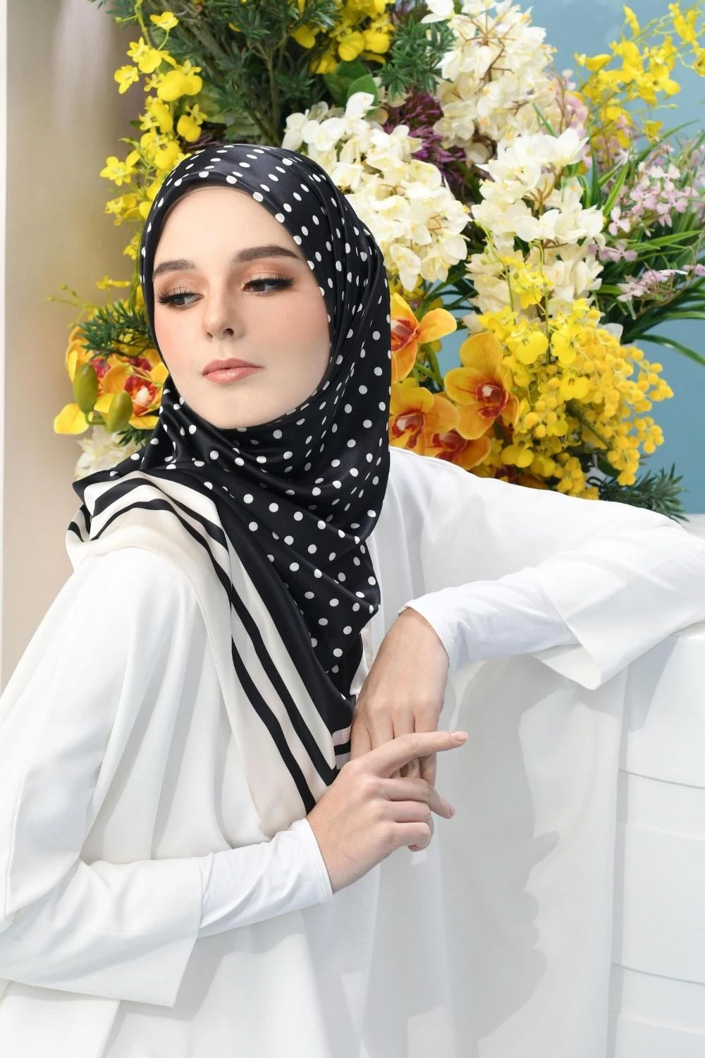 black and white striped hijab