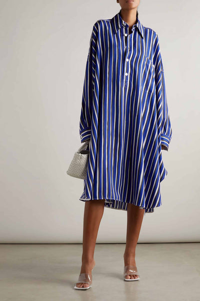 Blue Stripes Womens Shirt Dress with Full  Sleeves
