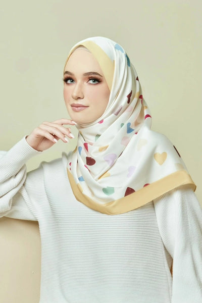 Multicolor heart print chiffon hijab, elegant lightweight scarf for stylish modest wear, perfect for diverse fashion tastes