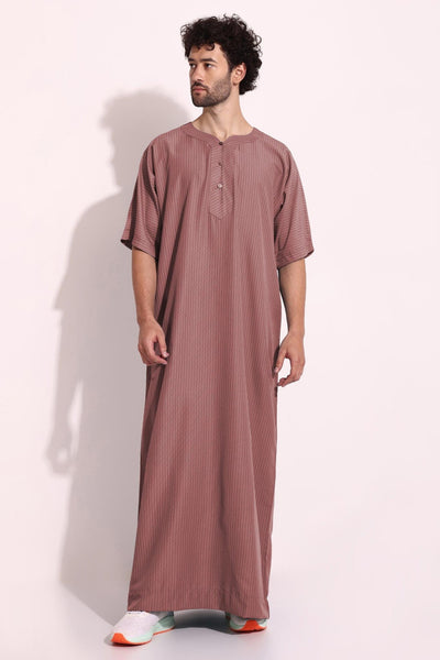Casual Wear Mens Half Sleeves Thobe Salmon Color
