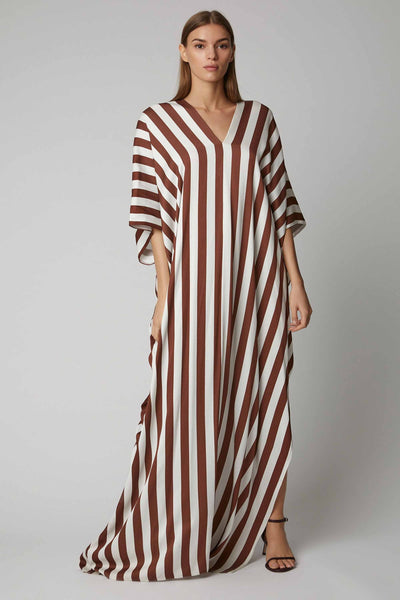 Womens Kaftan With Stripe Print With V Neck Style