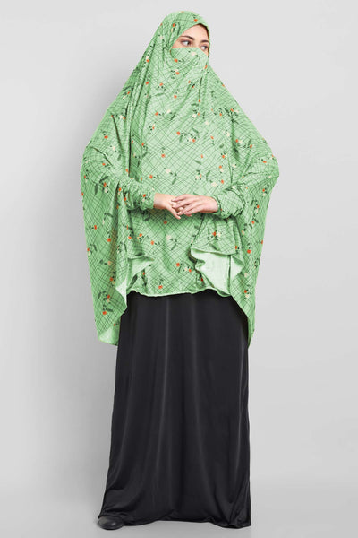 Floral Fusion Islamic Trendy Khimar In Stretchable Fabric For Prayer Wear
