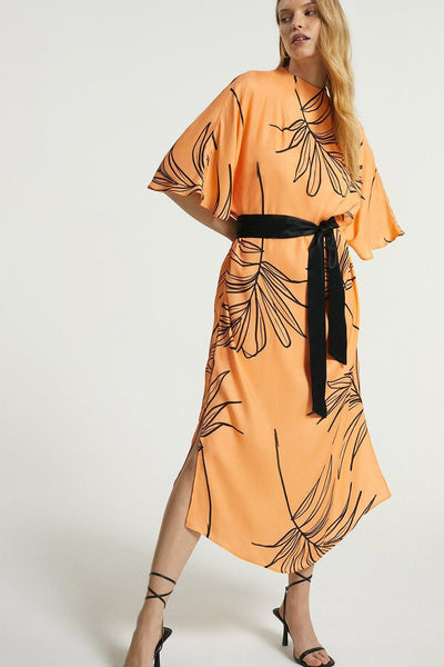 Bliss Kaftan Dress with Belt - Citrus Leaf Elegance