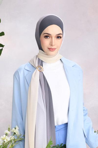 Gray and cream draped hijab Scarf for stylish modest fashion.