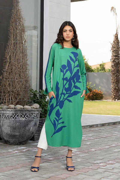 Green and blue floral kurti with side slit for women's casual ethnic wear