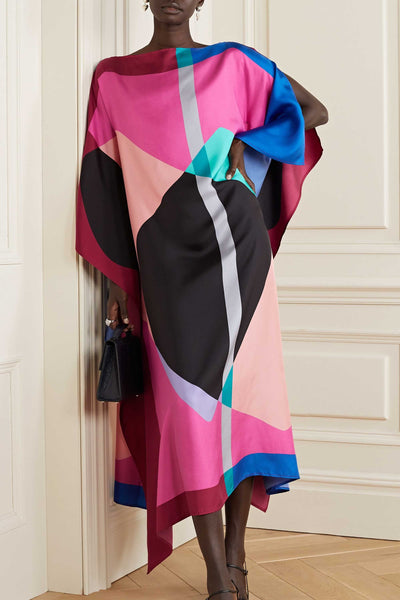 Luxurious Soft Silk Kaftan With Colorful Print 