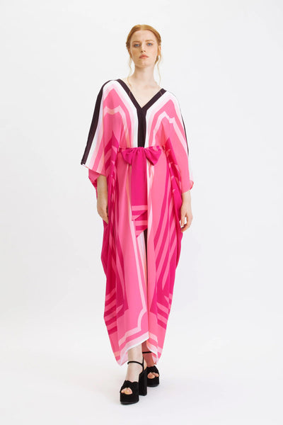 Pink Bliss Crepe Kaftan: Effortless Elegance with Waist Belt