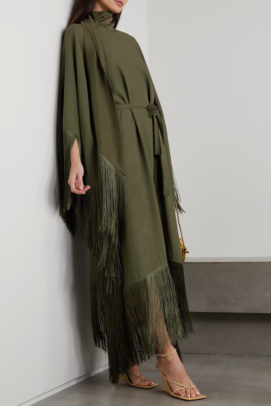 strapless open back dress Miley Chiffon Star Fringe Mini Dress Winter Olive Green main image 1