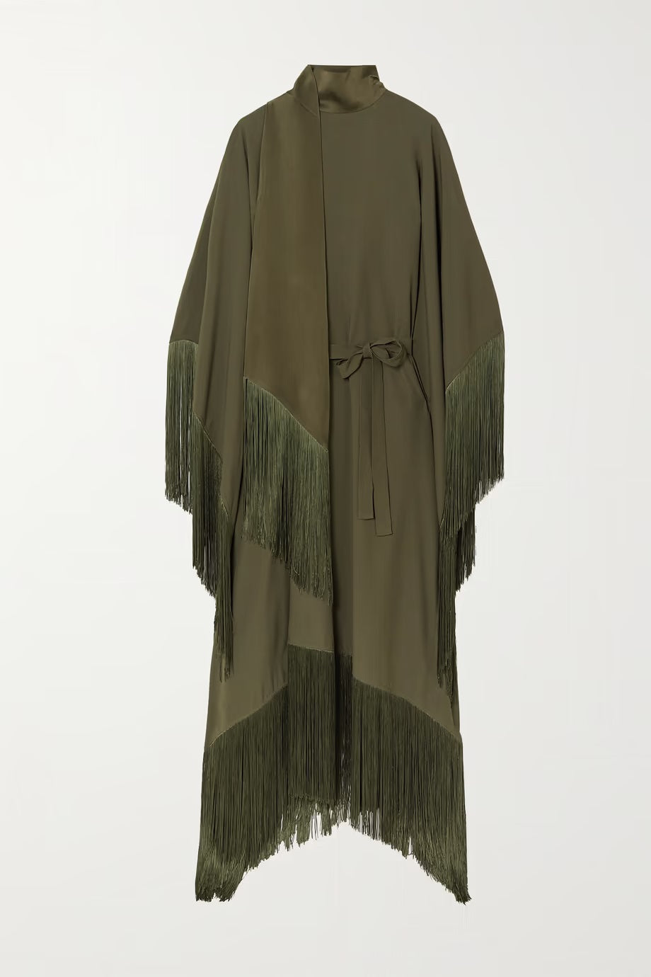 Party Dresses: Elegant Olive Green Kaftan with Fringe Details