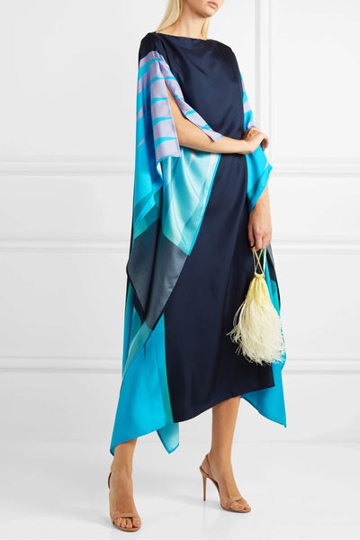 Blue Color Hue Print Made With Soft Silk Fabric Womens Kaftan