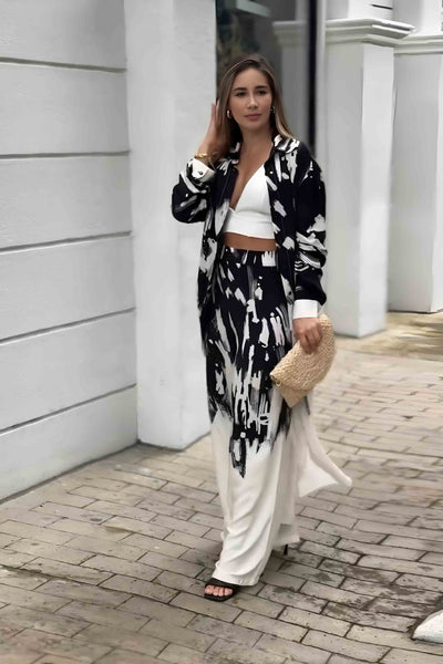 Artistic Black Modern Art Inspired Long Shirt With White Abstract Outfit