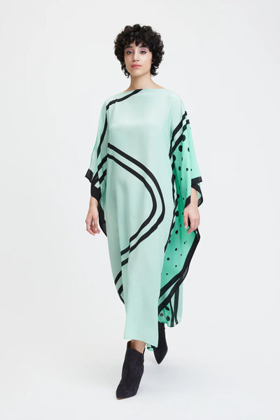 Mint Green Womens Kaftan With Abstract Print 
