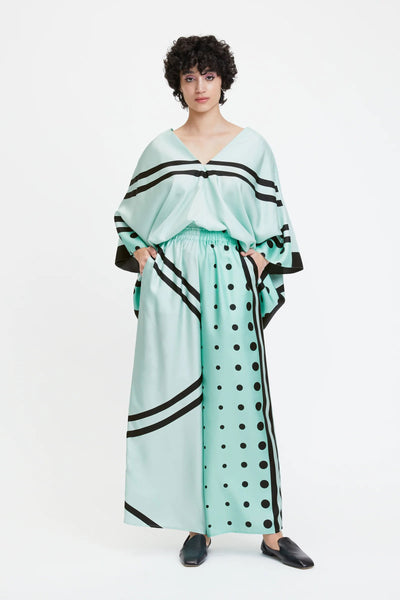 Mint Blue Womens V Neck Co ord Set With Kaftan Style Top And Which Has Geometric Print