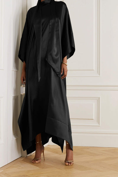 Black luxury kaftan with asymmetrical hem for formal events