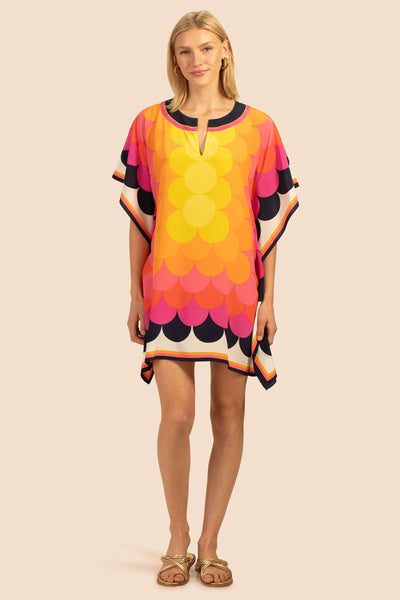 Colorful Hue Geometric Kaftan Round Neck With The V Neck Cut Womens Wear 