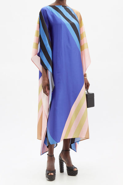 Womens Soft Silk Kaftan With Geometric Print And Calf Length Size