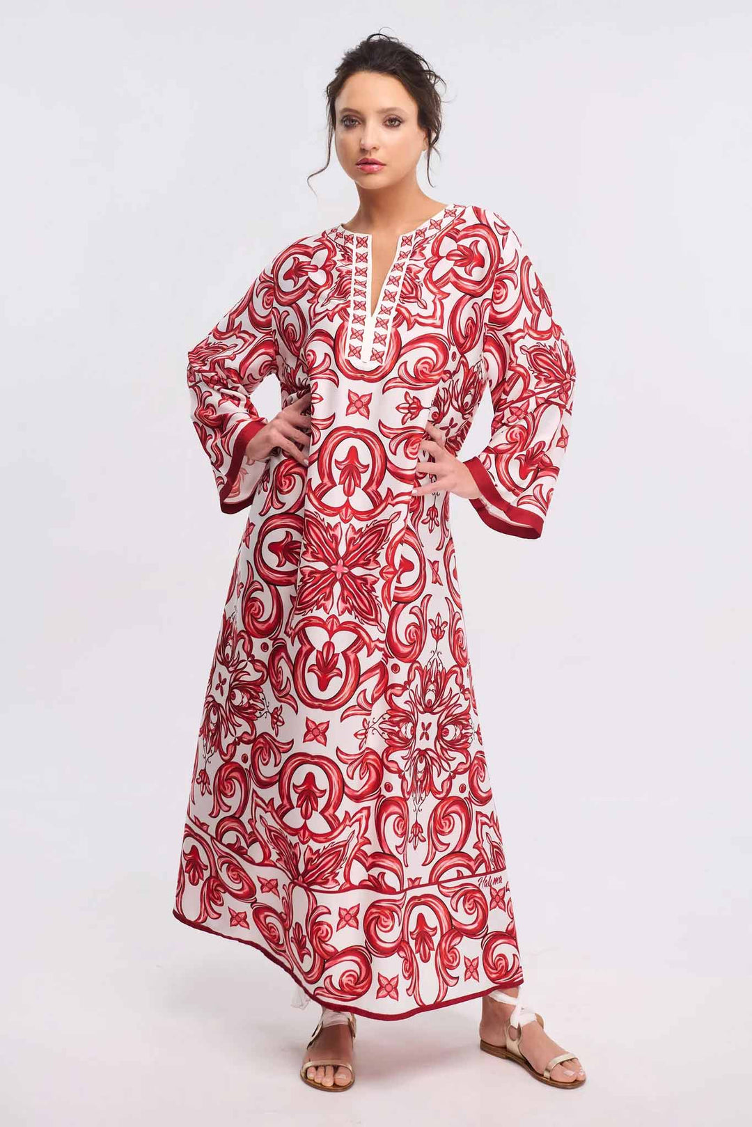 Kaftan Maxi Dress: Mediterranean-inspired Patterns (Red Majona)
