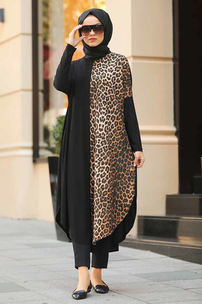 Tunic with leopard print detail modest fashion statement piece