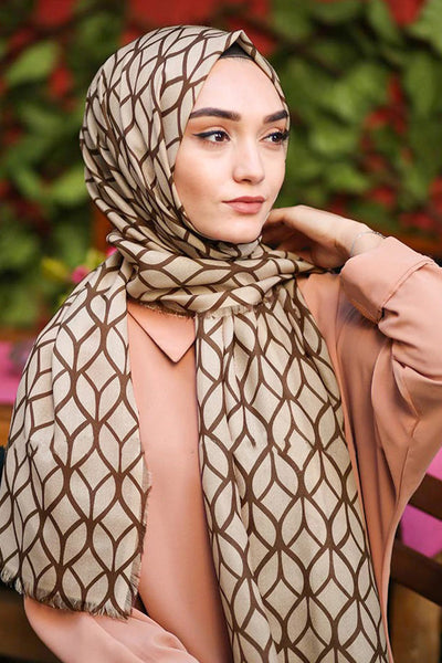 Beige Color Hijab in rich hues, featuring intricate patterns for a sophisticated look, combining style with modesty for the fashion conscious