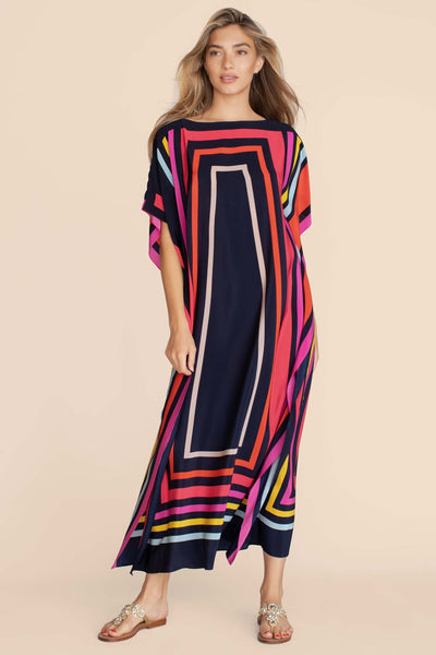 Womens Kaftan Premium Silk Fabric With Geometric Print With Beautiful Vibrant Colors