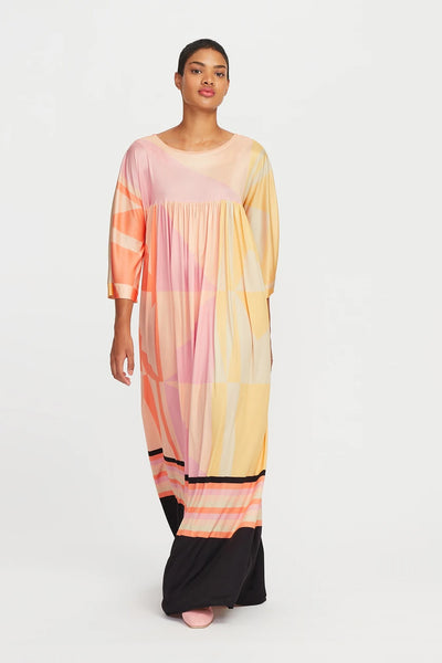 Pink Hues Maxi Dress For Womens Which Has Geometric Print