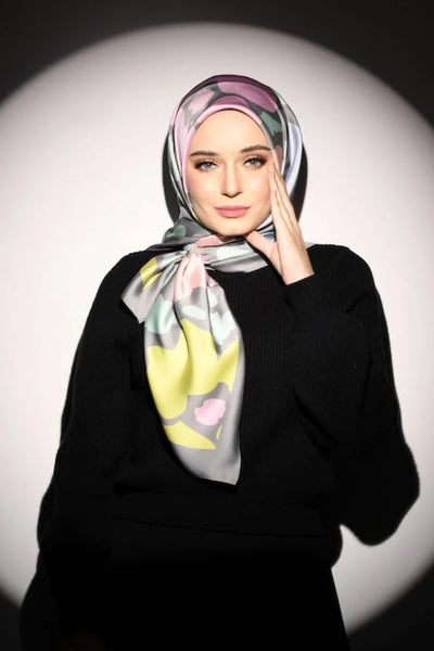 Silk blend Scarf in pastel print, sophisticated women's fashion scarf, top rated elegant headscarf for style and comfort